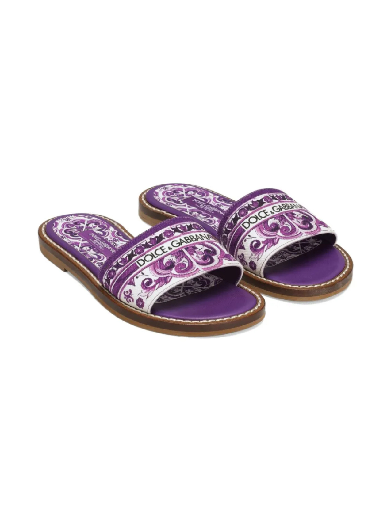 Dolce & Gabbana Kids шлепанцы с принтом Majolica, фиолетовый
