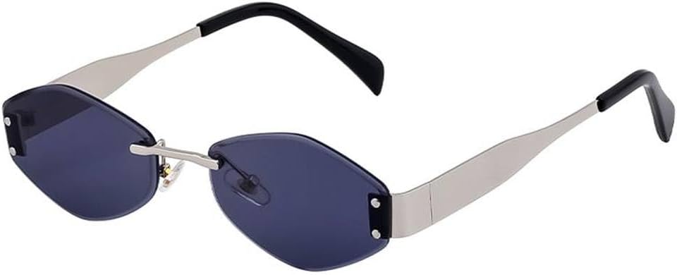 

Женские солнцезащитные очки без оправы Polygon, роскошные модные очки в металлической маленькой оправе, винтажные солнцезащитные очки с ромбовидным рисунком и защитой от УФ-излучения UV400, SUN1577 Generic, C6whitegray