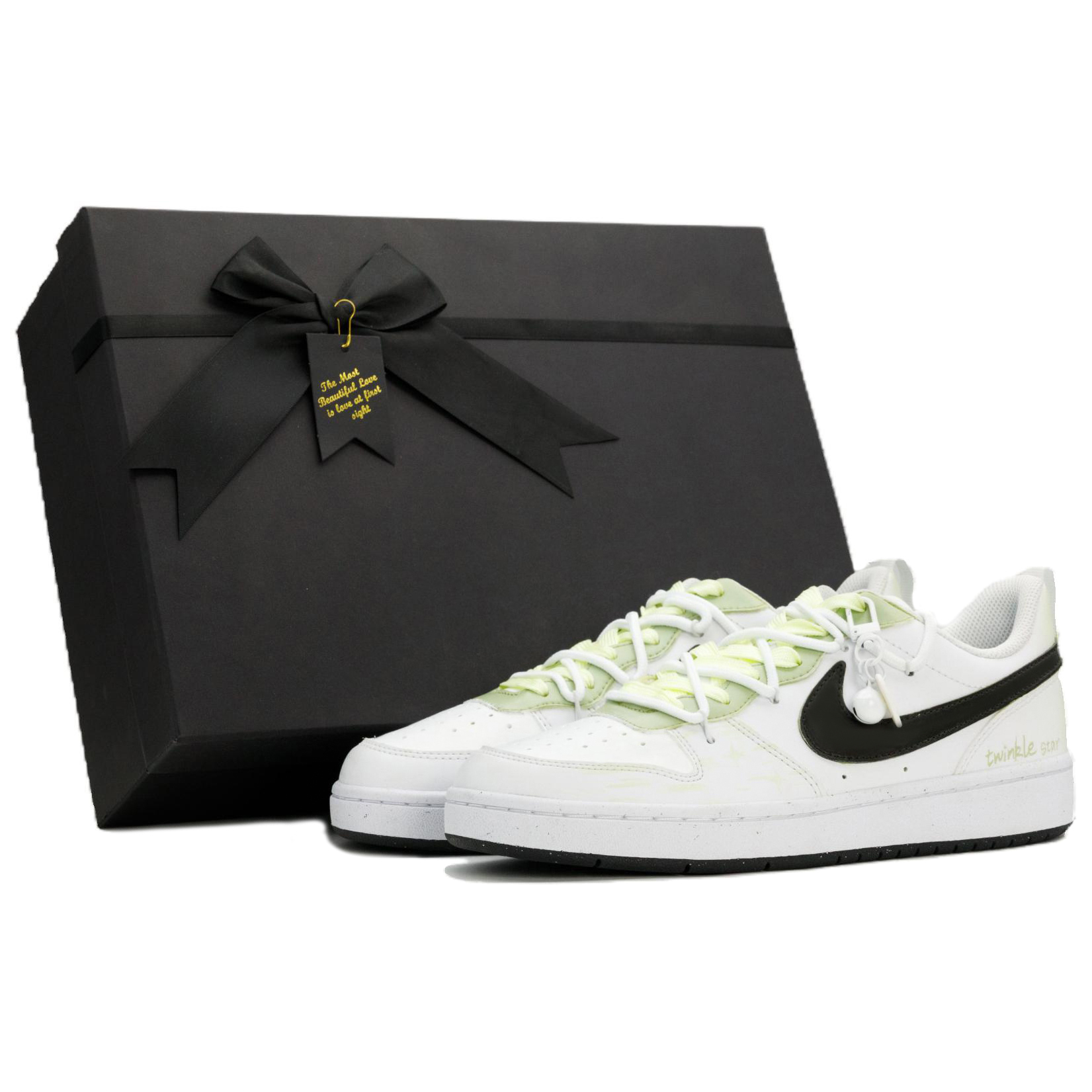 

Nike Детские низкие кроссовки для скейтбординга Court Borough Mint Starlight в комплекте, белые, для подростков
