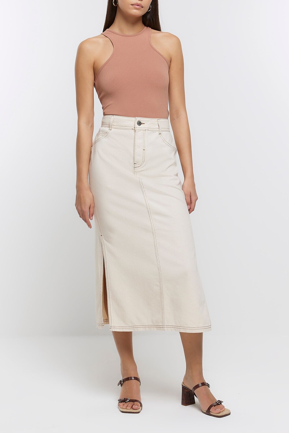 

Джинсовая юбка миди River Island, бежевый
