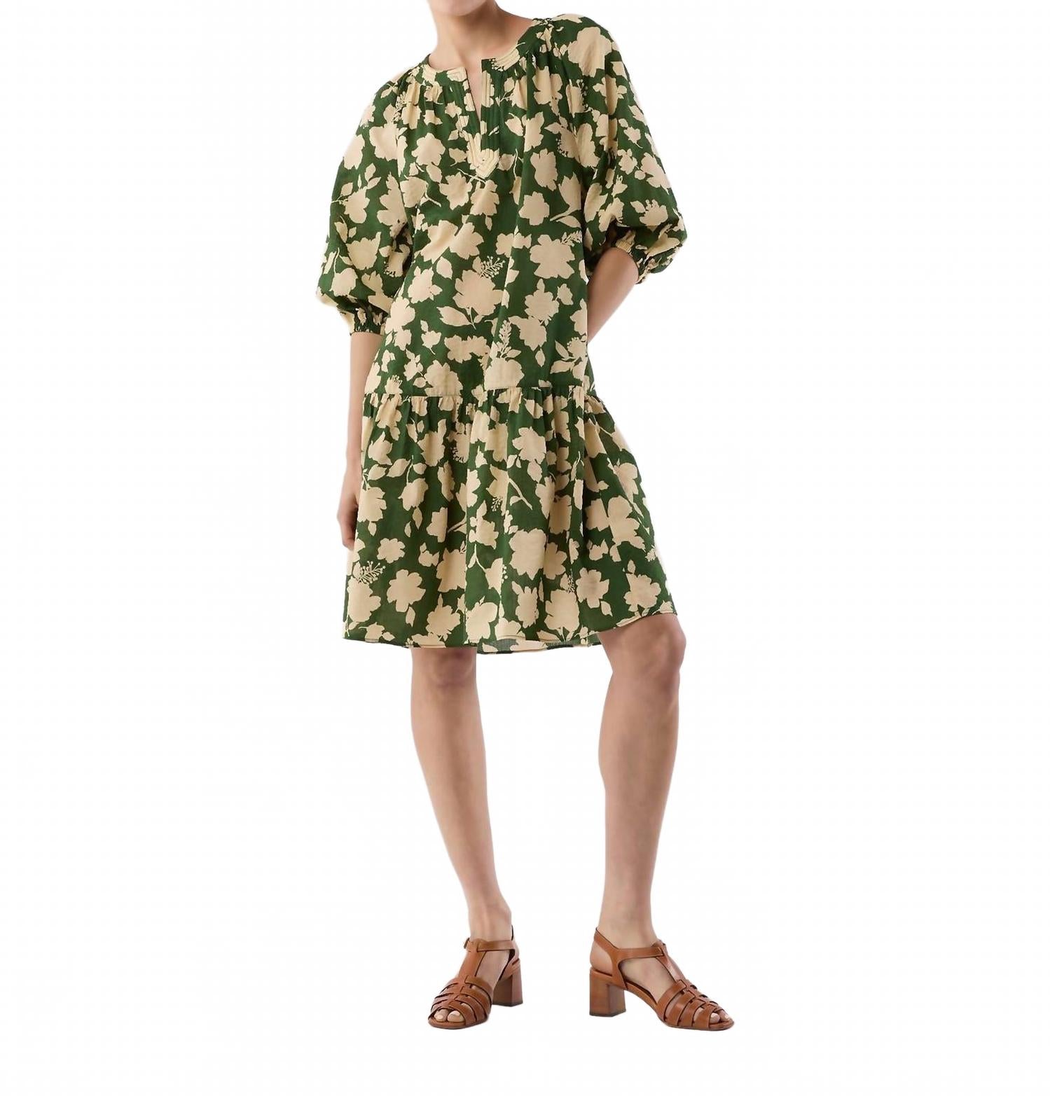 

Аллегра Миди Платье в зеленом/натуральном цветочном шифоне Ann Mashburn