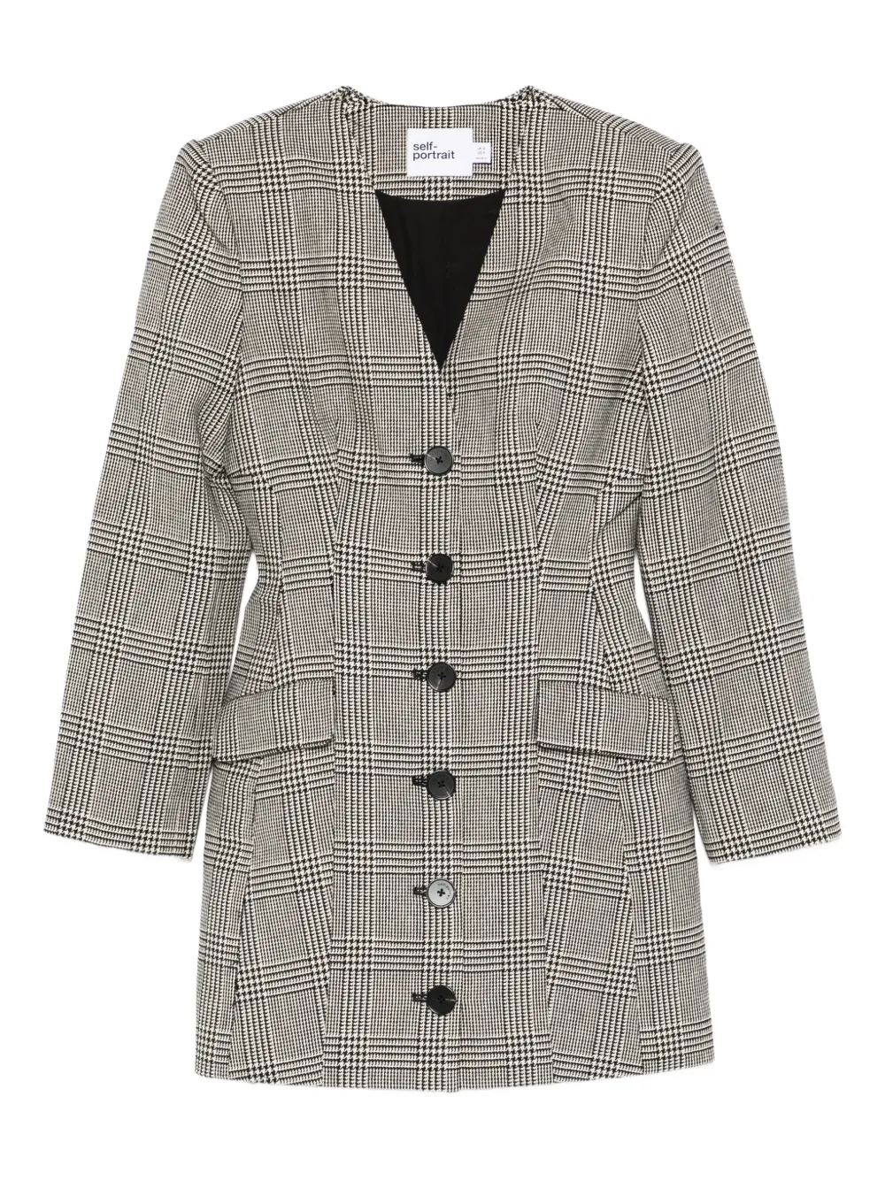 

Короткое платье на пуговицах в клетку Self-Portrait, черный