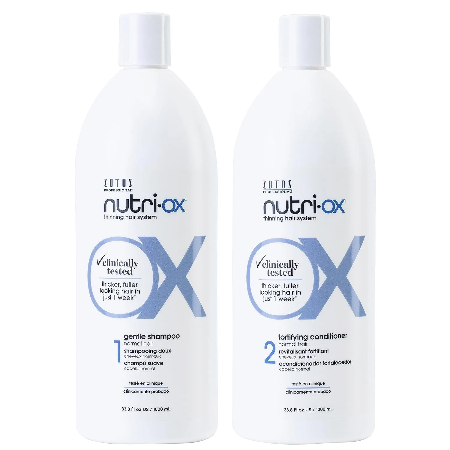 Мягкий шампунь NUTRI-OX для нормальных и тонких волос | Придает волосам густоту и объем | Клинически и дерматологически протестировано | Мята перечная | Подходит для окрашенных волос 1000 мл (2 шт.)