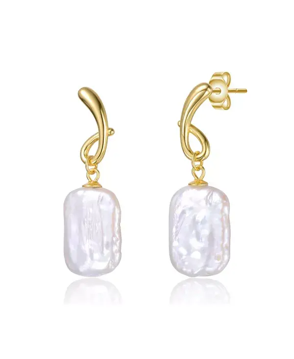 

Серьги-Подвески из стерлингового серебра 14 карат с позолотой и ленточными подвесками из барочного пресноводного жемчуга Genevive, gold