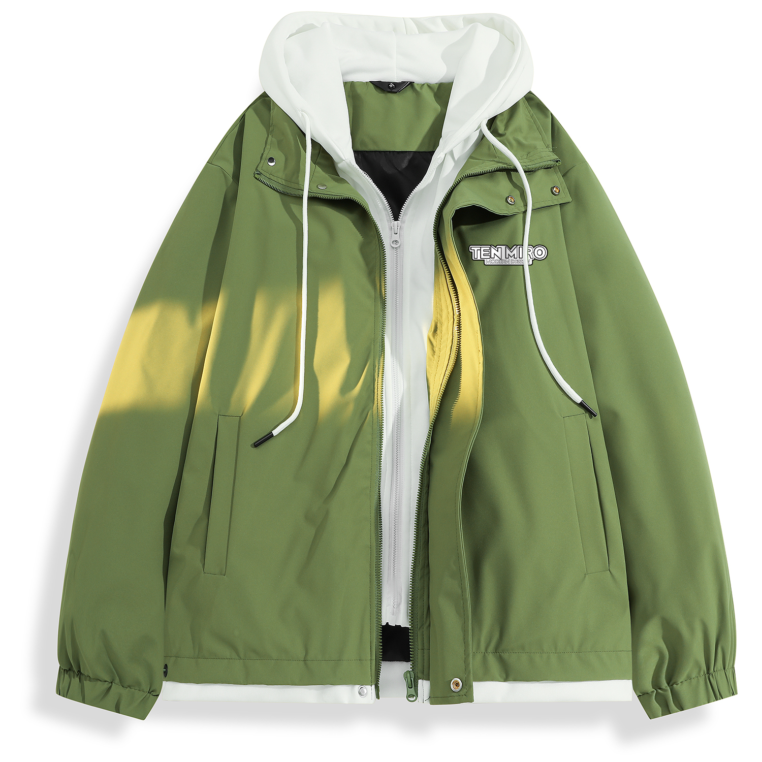 

TEN MIRO Пуховик Unisex, Fruit Green+White (Thin, Non-Padded)