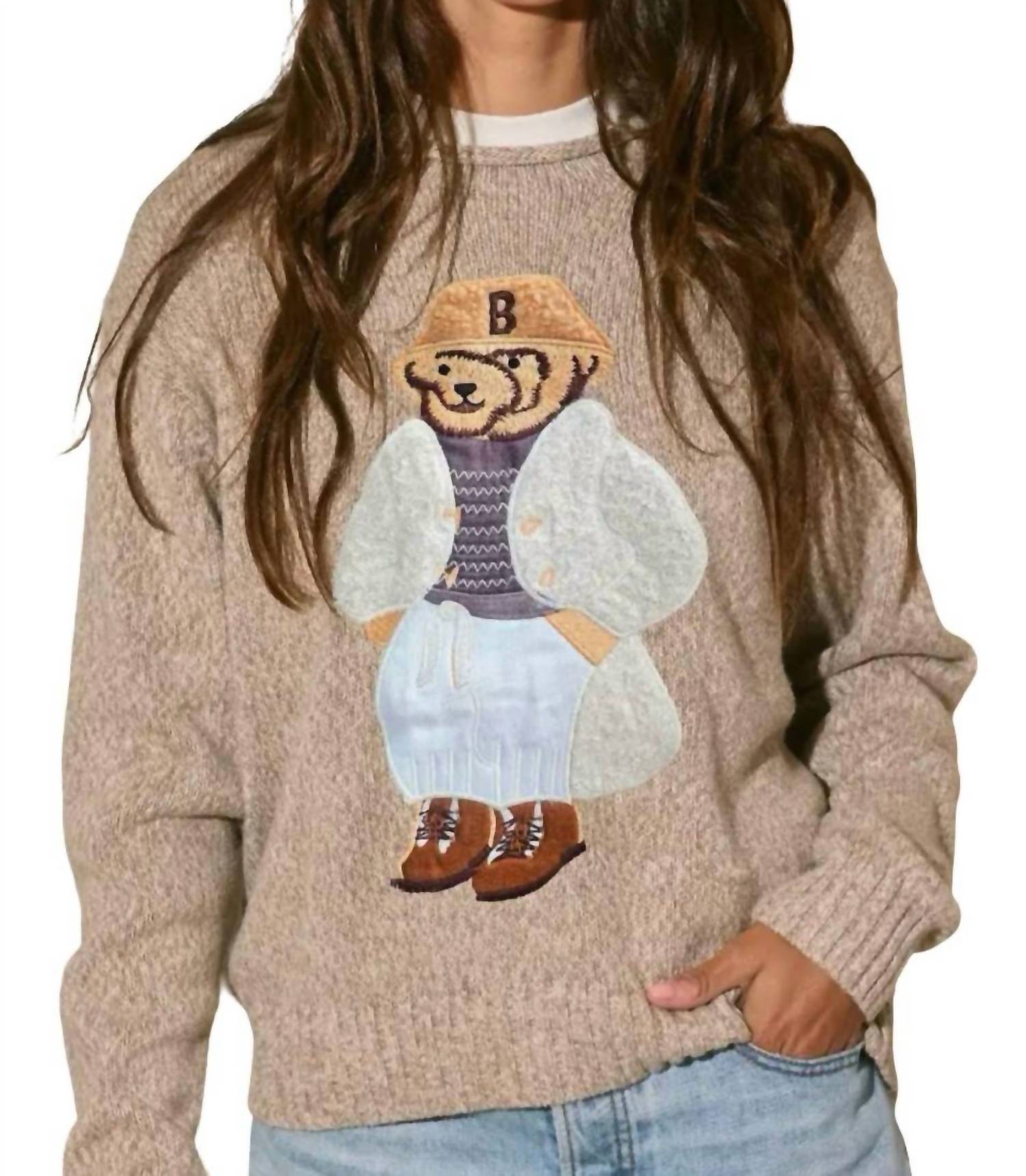 

BUCKETLIST Вязаный свитер "Мишка Тедди" бежевого цвета