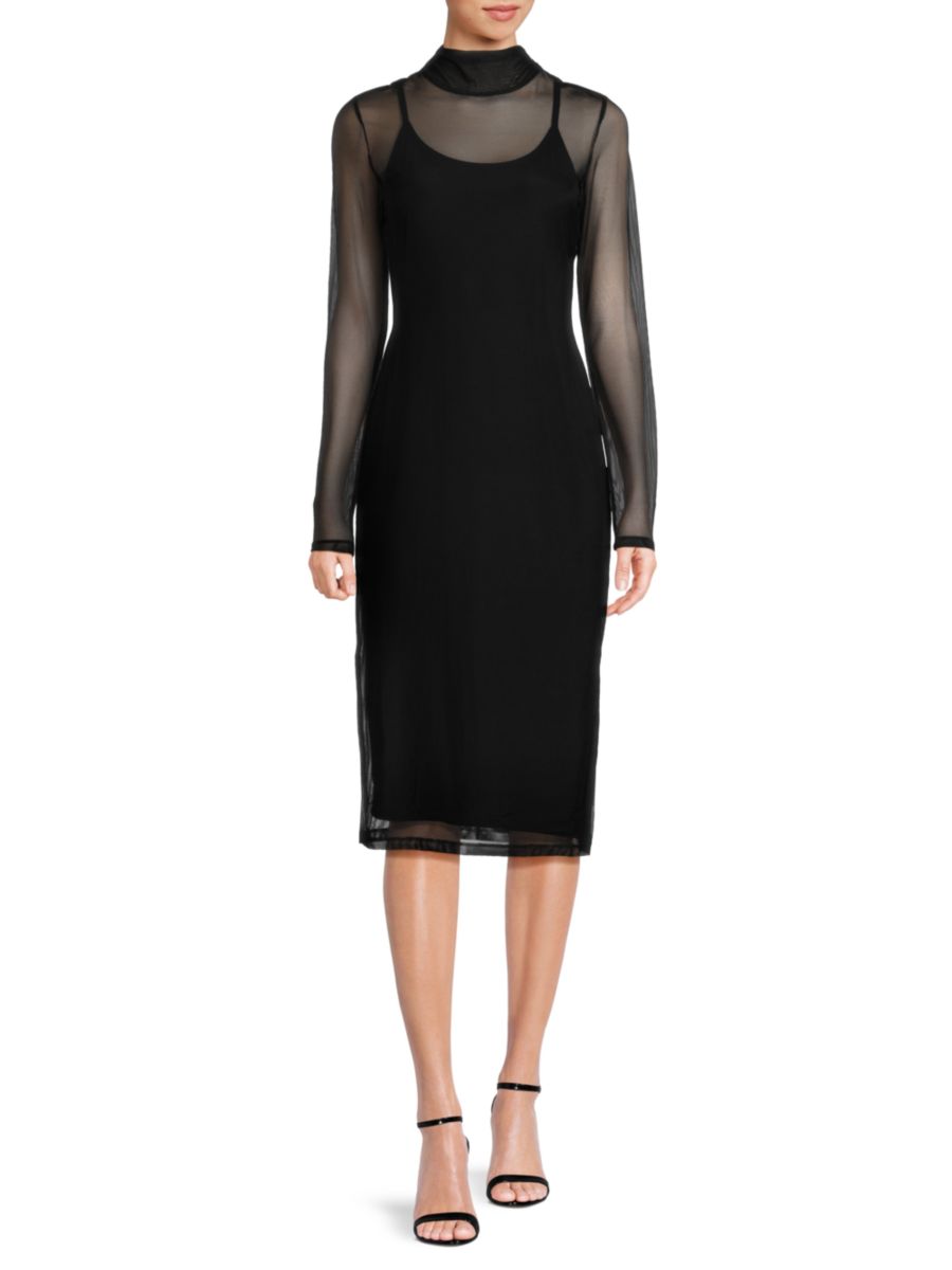 

Платье миди из прозрачной сетки DKNY, черный