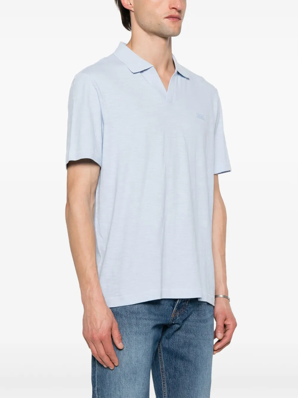 Меланжевая рубашка поло с нашивкой-логотипом Calvin Klein, синий — фото 3