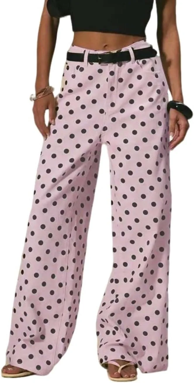 

Женские джинсы CHARTOU в горошек, широкие, с высокой талией