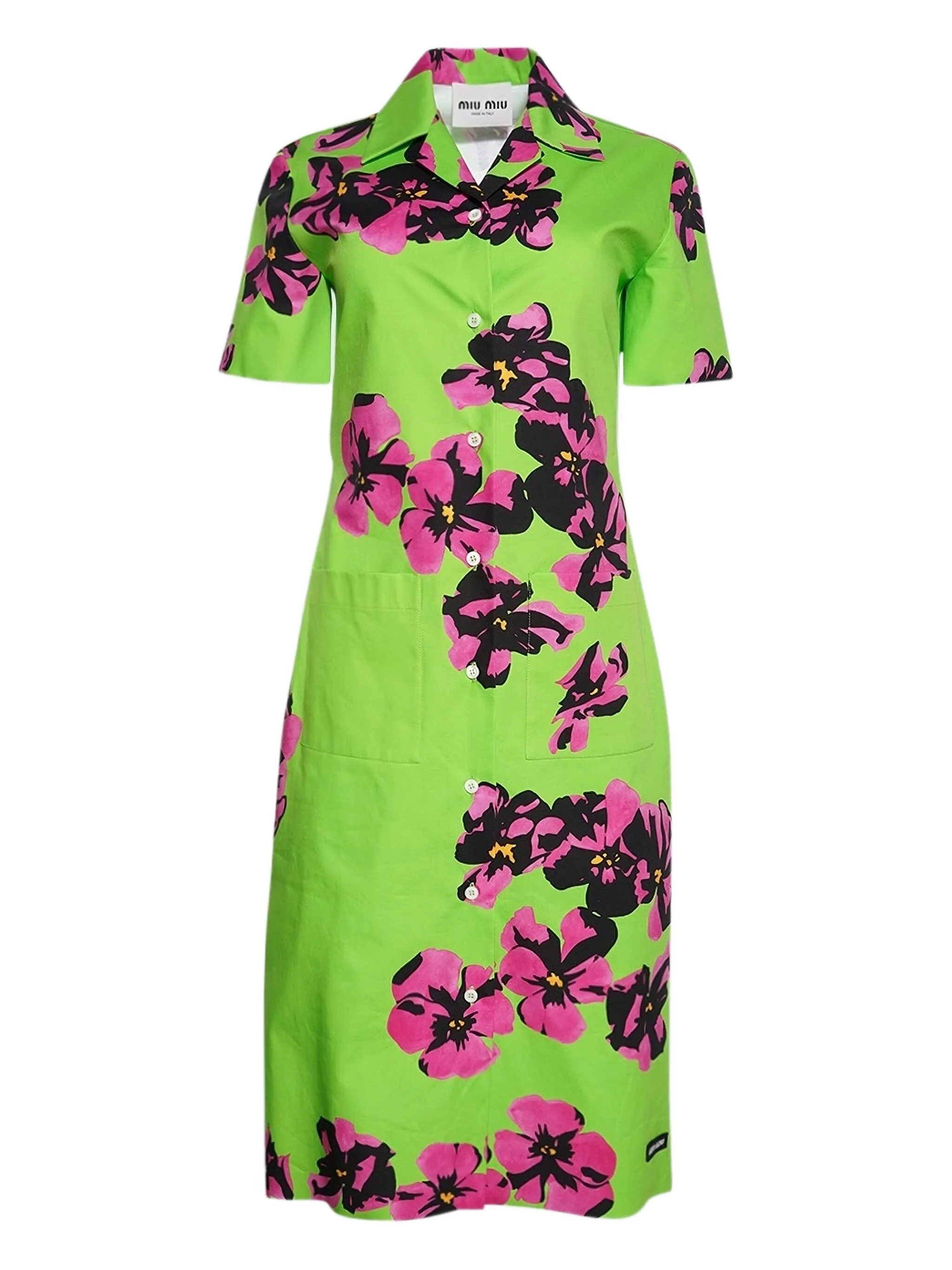 

Поплиновое платье-рубашка с цветочным принтом Miu Miu, зеленый