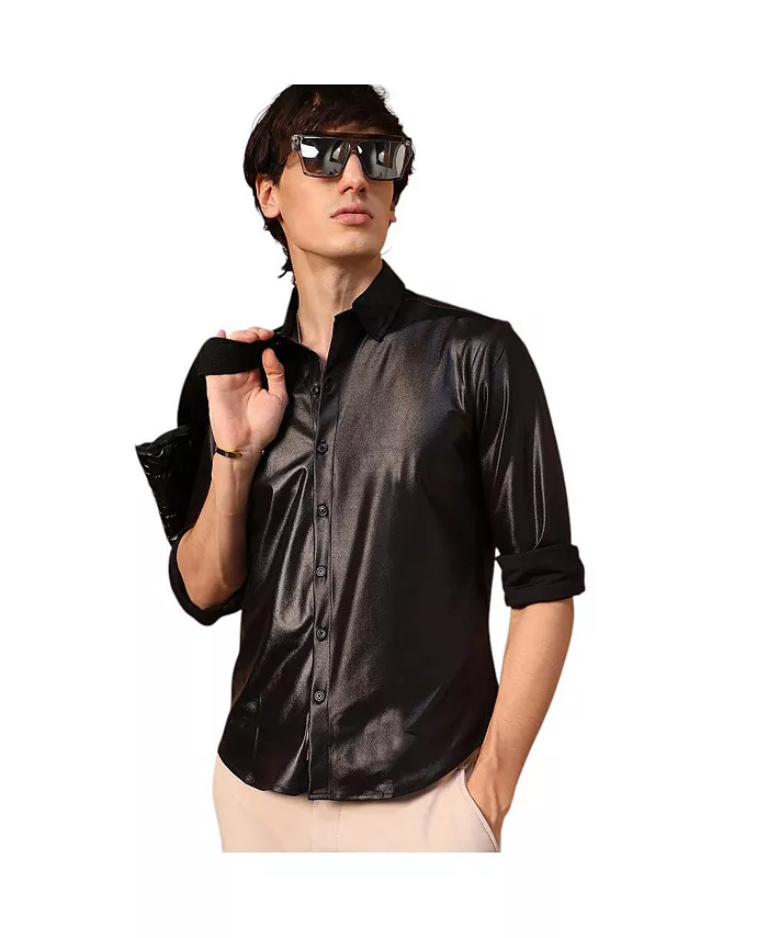 

Мужская рубашка из сплошной замши цвета обсидиан Obsidian Black Solid Suede Shirt Campus Sutra, черный