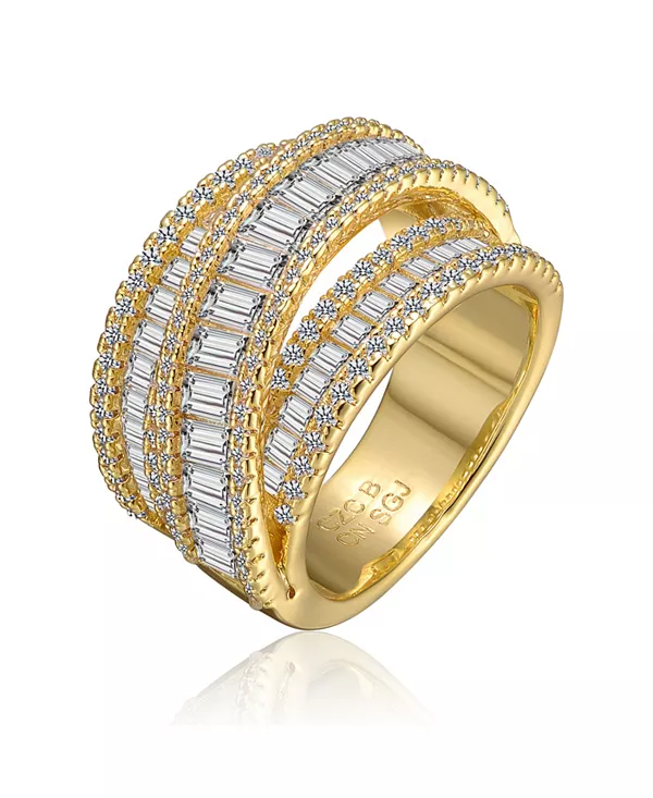 

Кольцо с перекрещивающимися каналами из стерлингового серебра с кубическим цирконием Genevive, gold