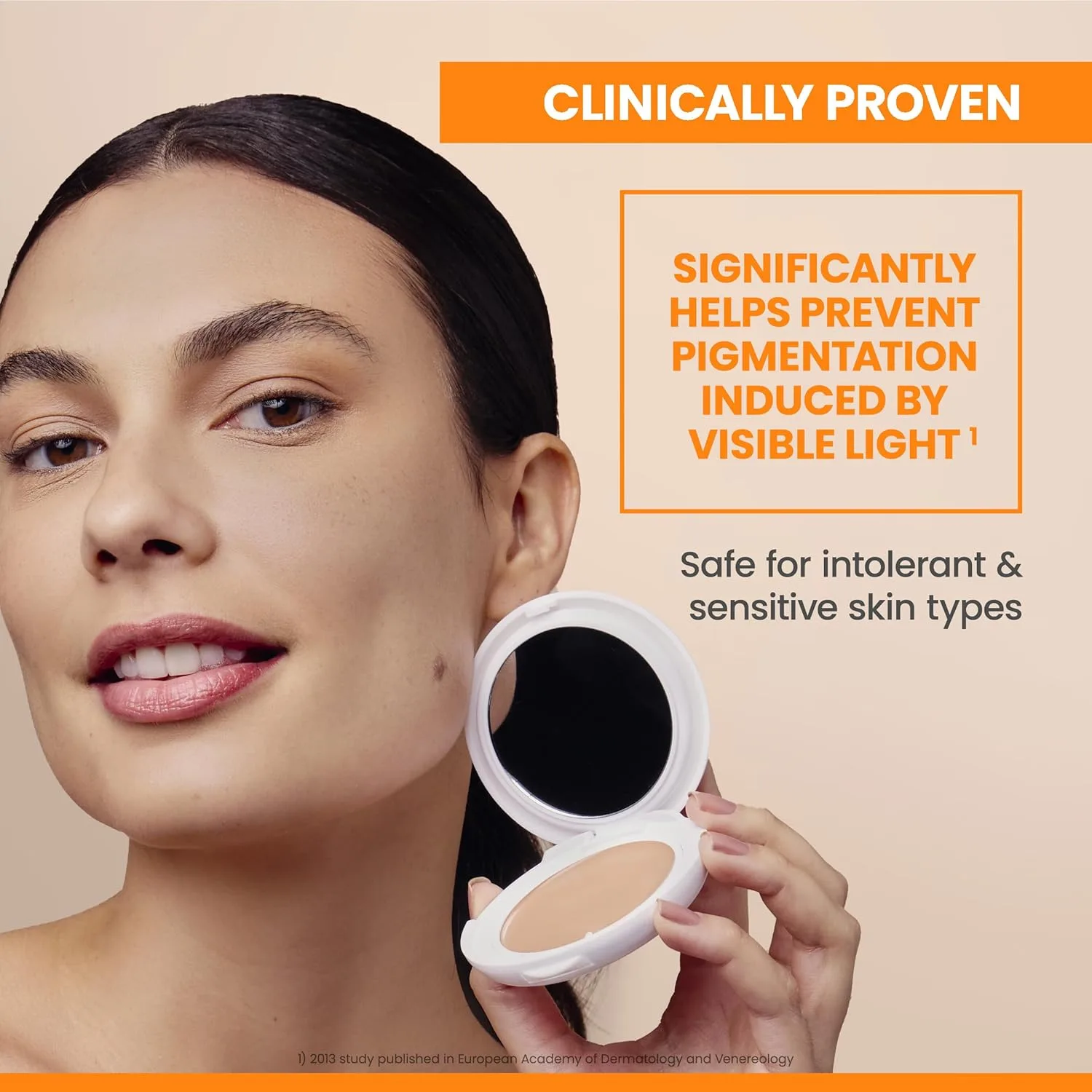 Avène High Protection Tinted Compact, минеральный солнцезащитный крем с тонирующим эффектом, широкий спектр SPF 50+, защита от UVA/UVB и синего света, водостойкий, Beige — фото 3
