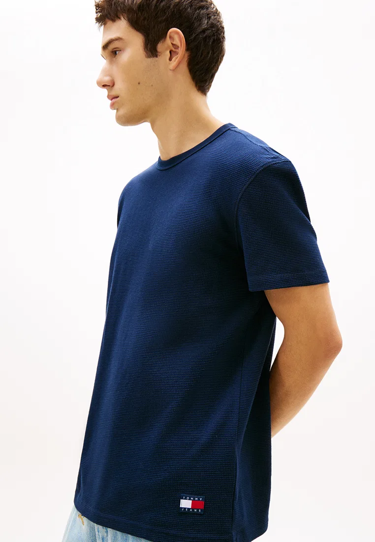 Футболка с коротким рукавом, вафельная, Tommy Jeans Tommy Hilfiger, темно-синий — фото 3