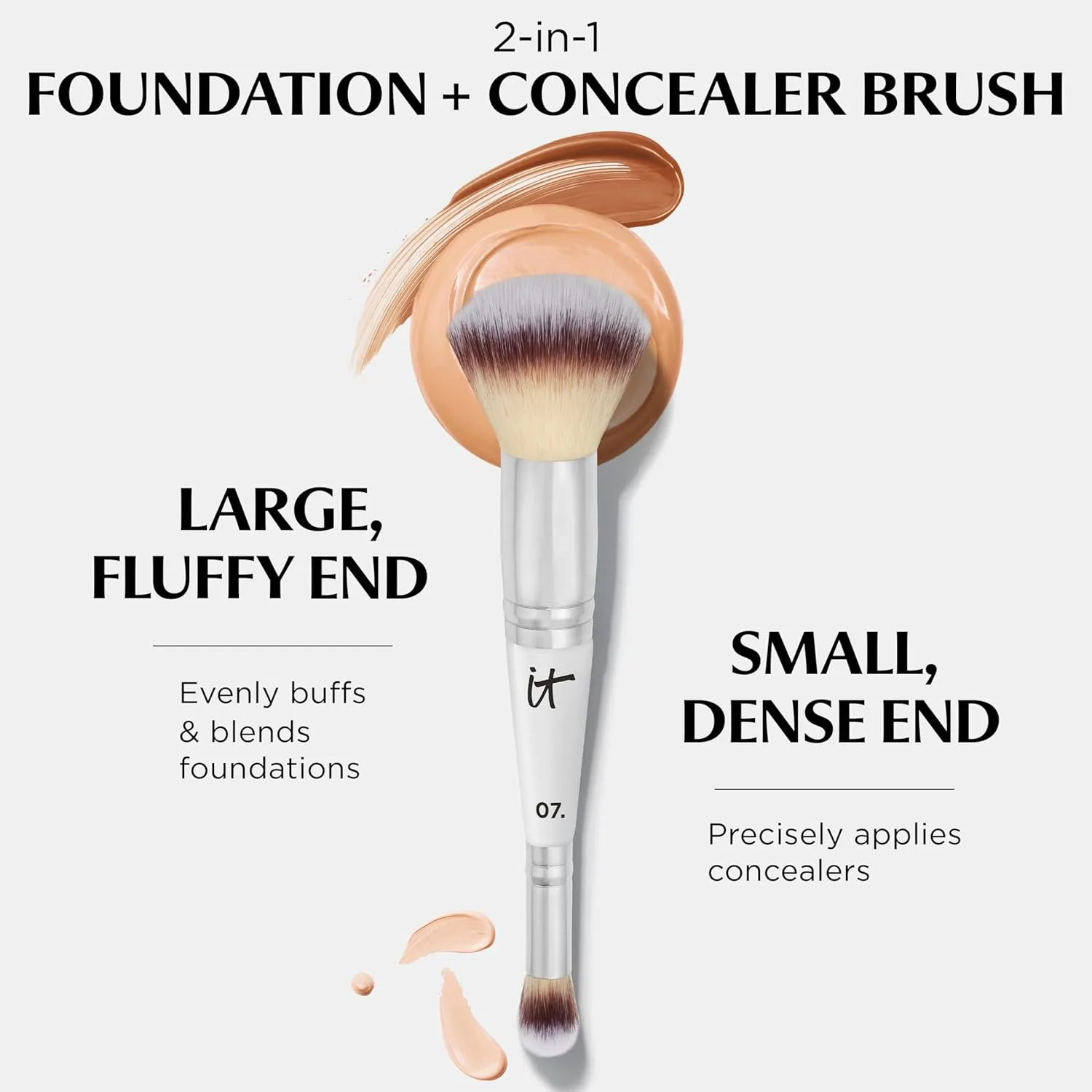 IT Cosmetics Heavenly Luxe Complexion Perfection Brush #7 - двухсторонняя кисть для тонального крема, консилера и контуринга, ультрамягкие синтетические волокна, эффект аэрографа, профессиональная гигиена, cruelty-free, Multicolor — фото 3