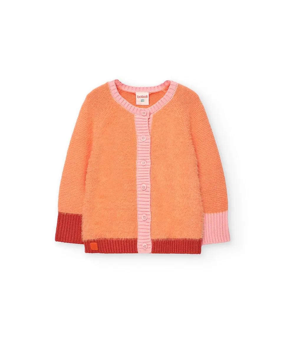 

Длинная вязаная девичья куртка с застежкой на пуговицы Boboli, оранжевый
