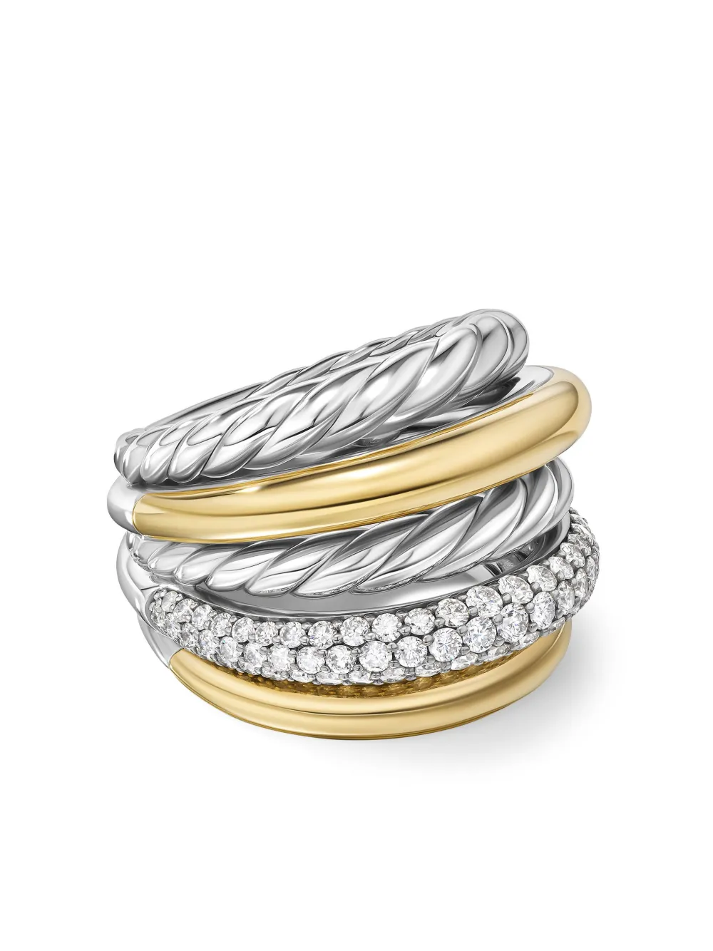 

Кольцо DY Mercer Multi Row из желтого золота и серебра с бриллиантами (21 мм) David Yurman, серебяный