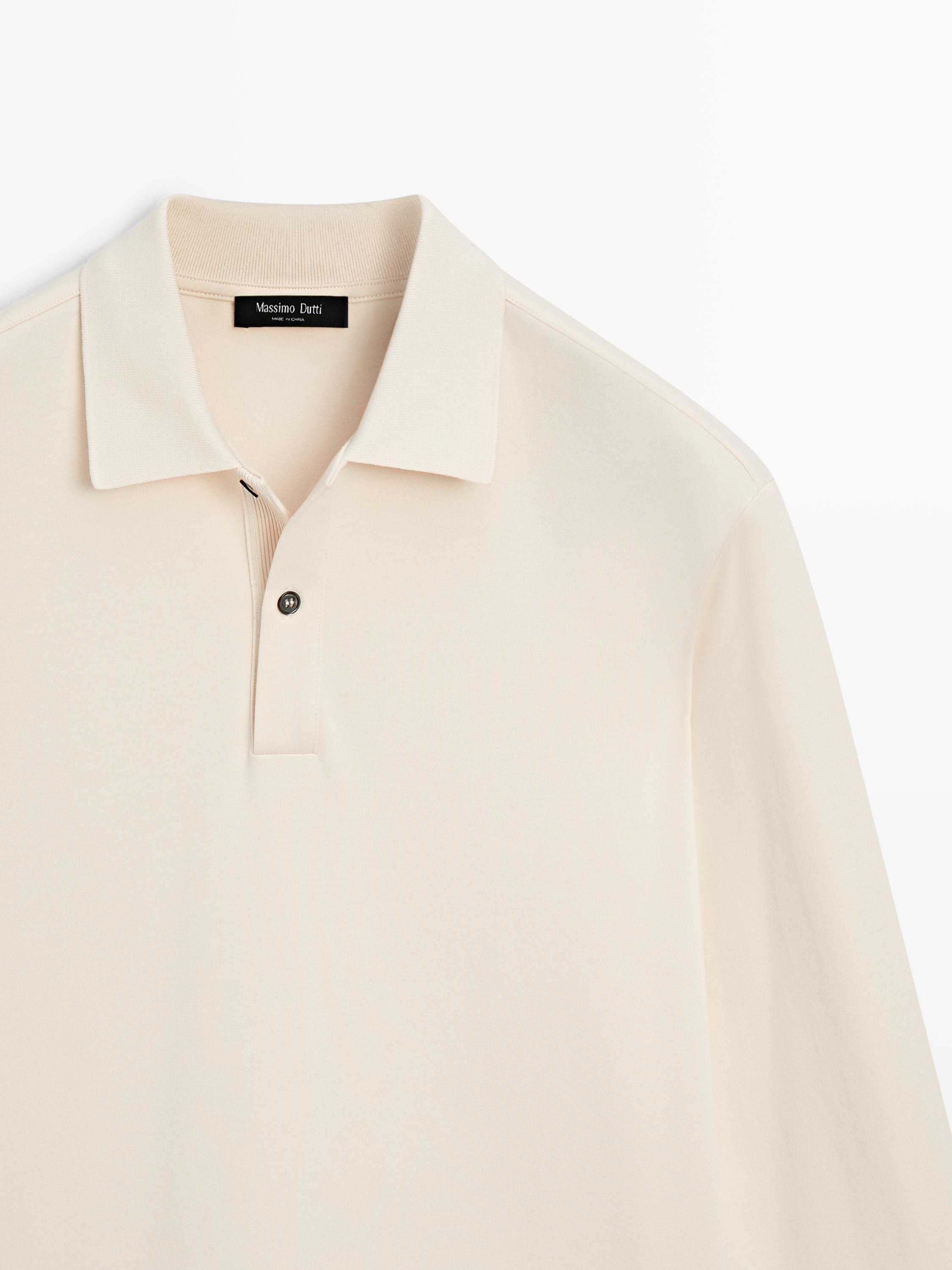 Поло с длинным рукавом и рельефной отделкой Massimo Dutti, cream — фото 4
