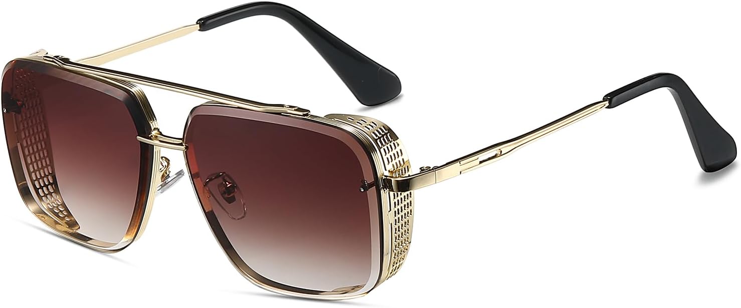 

Винтажные ретро-солнцезащитные очки Hanj 70-х годов для мужчин и женщин, модные солнцезащитные очки в стиле стимпанк, золотистая квадратная оправа «авиатор», Gold Frame / Brown Lens