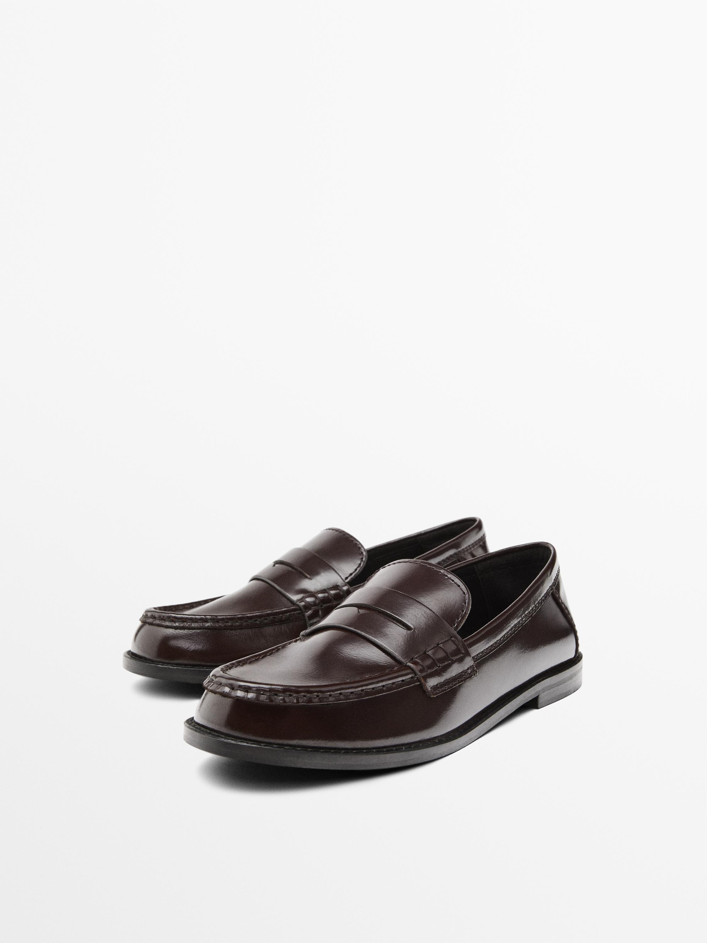 Кожаные мокасины с глянцевой отделкой Massimo Dutti, коричневый — фото 2