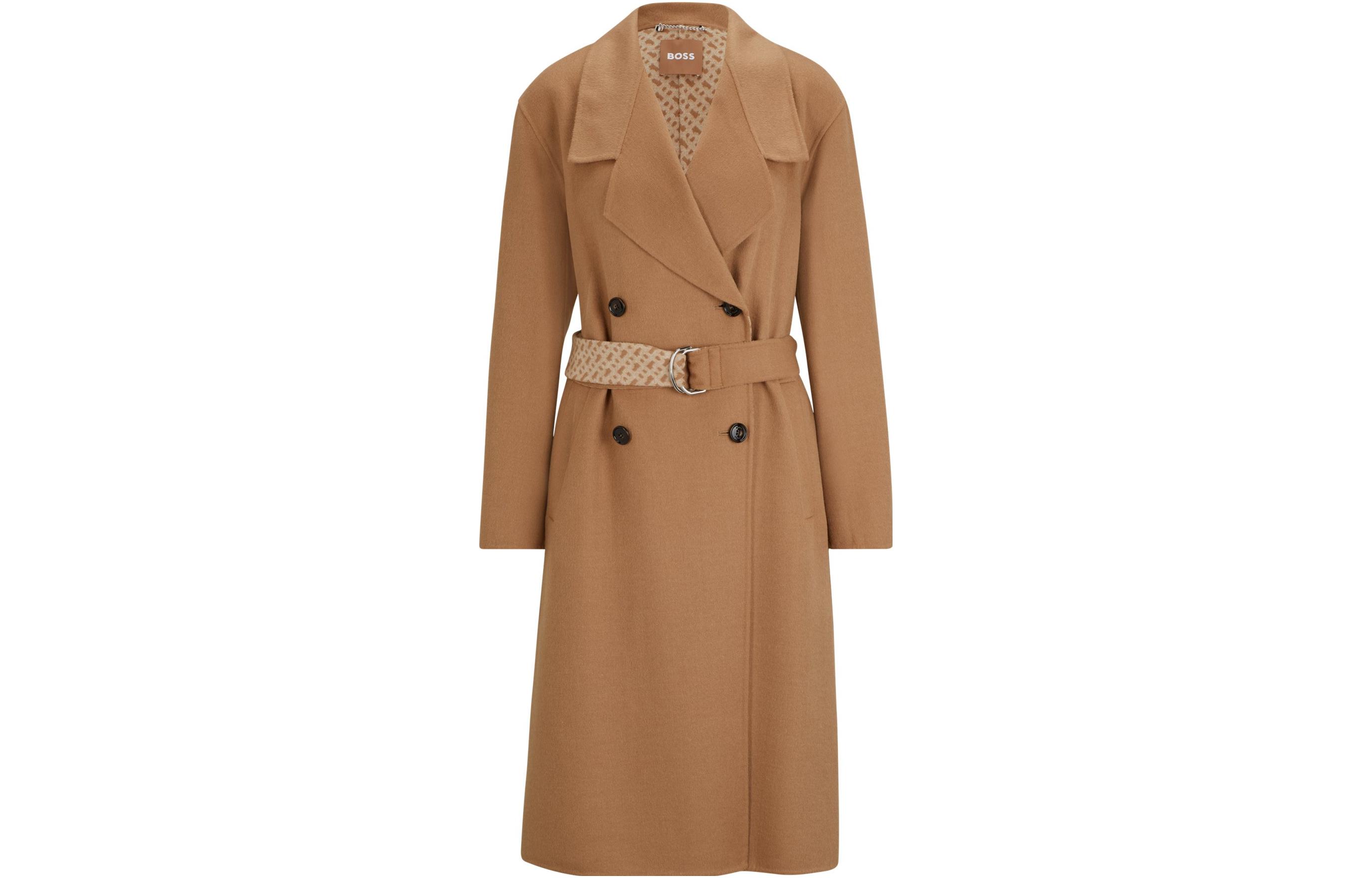 

Двубортное пальто с поясом Hugo Boss, светлый umber