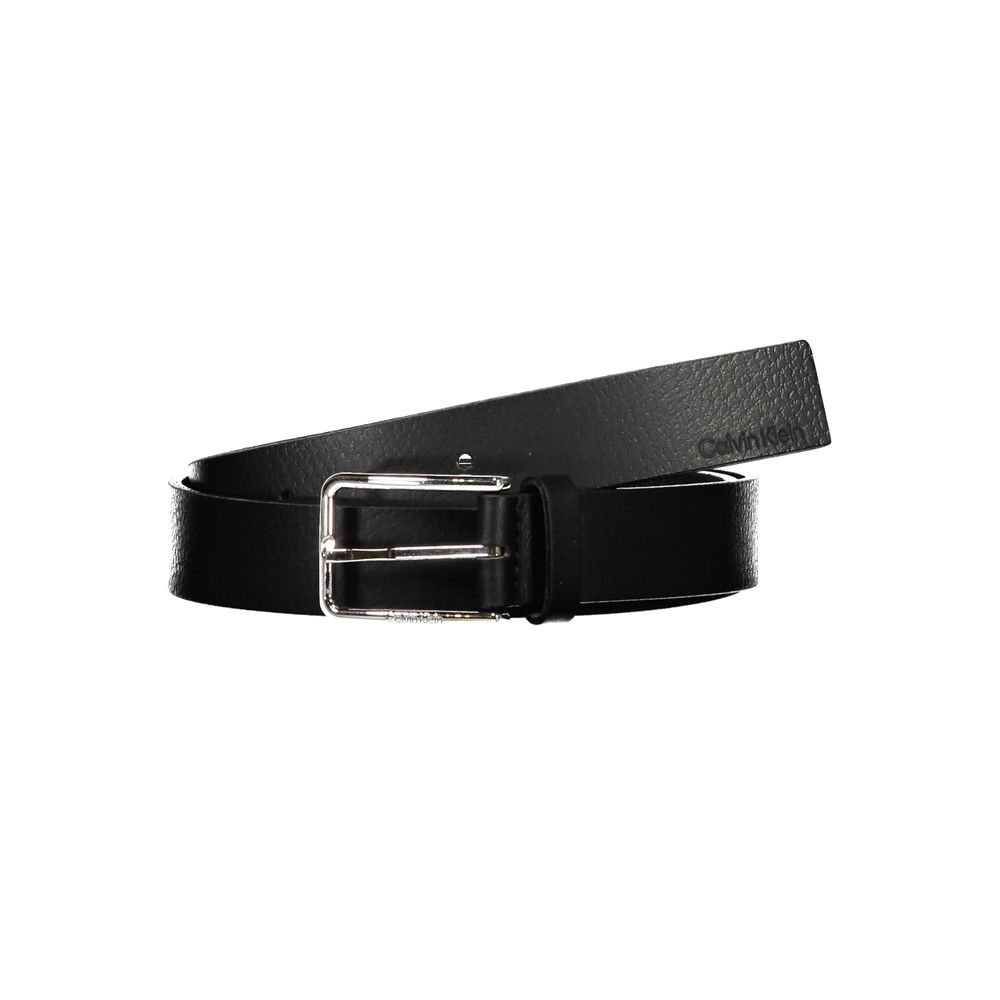 

Элегантный черный кожаный ремень с металлической пряжкой Calvin Klein