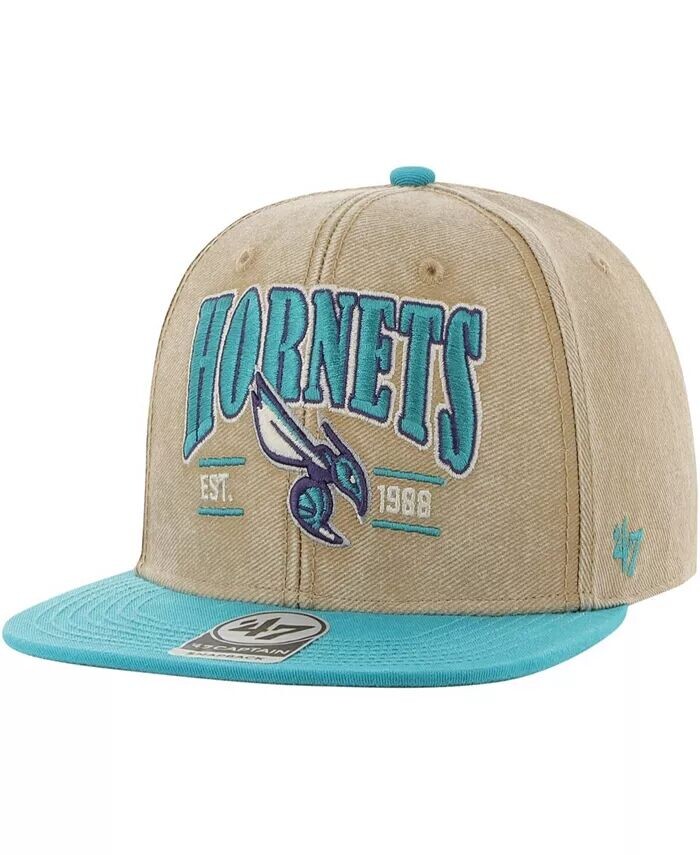 

Мужская брендовая мужская кепка цвета хаки/бирюза Charlotte Hornets 47 Chilmark Captain Snapback '47 Brand, коричневый