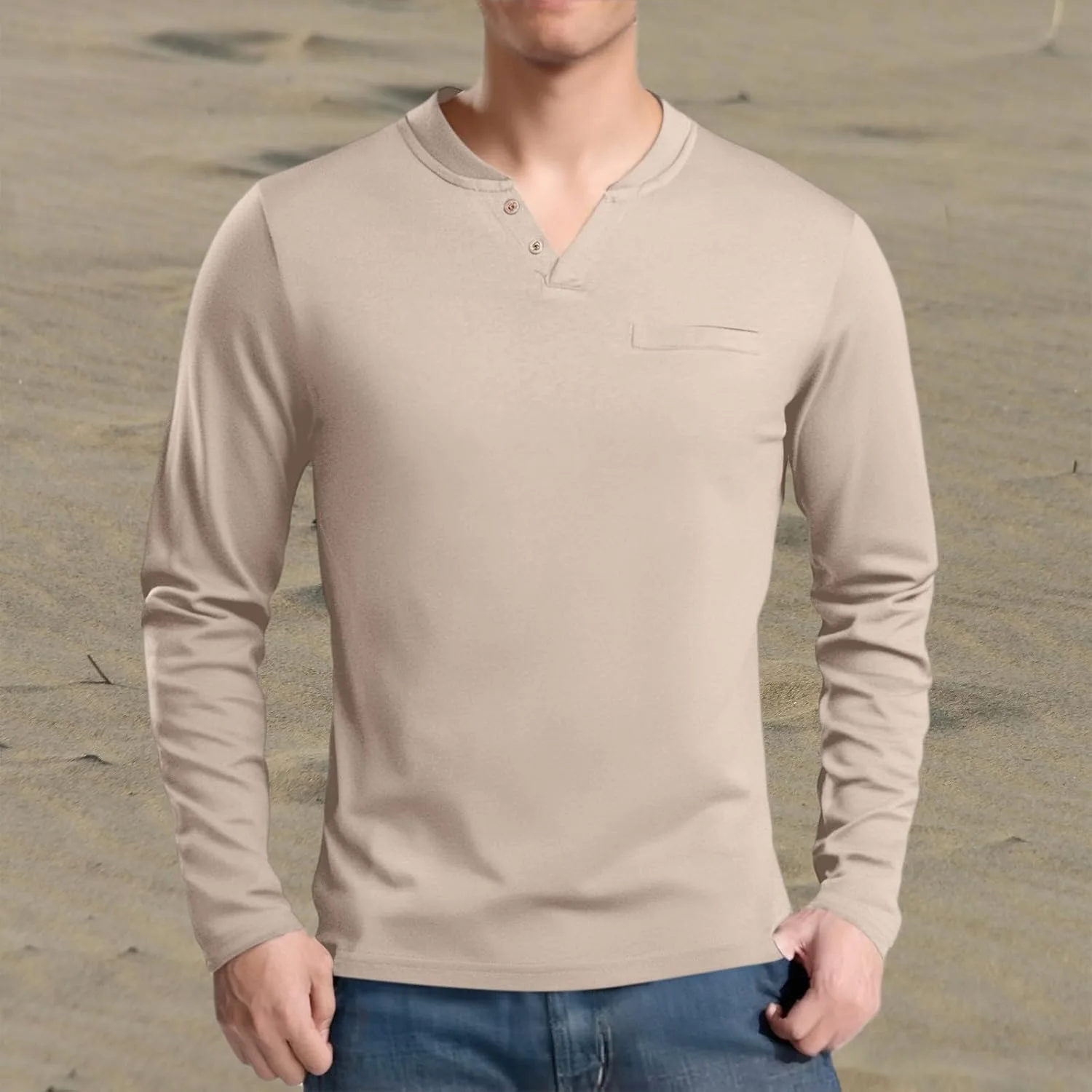 Мужская футболка с V-образным вырезом, длинный рукав, Slim Fit — фото 2