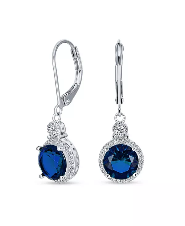 

Серьги-Подвески с круглыми кубическими цирконами 3,5 карата, с ореолом на застежке-рычаге, посеребренные Bling Jewelry, blue