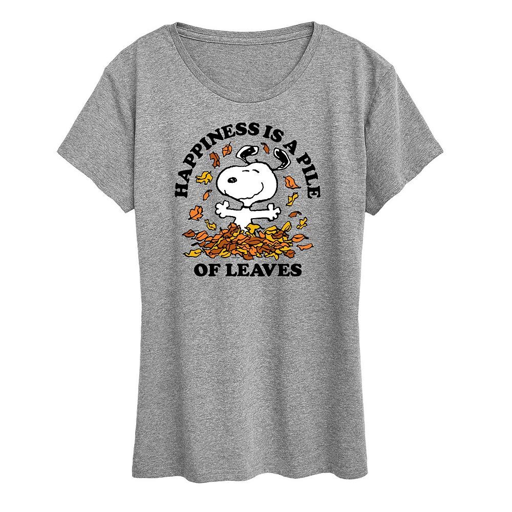 

Женская футболка с рисунком Peanuts Snoopy Pile Of Leaves Licensed Character, цвет Heather Gray