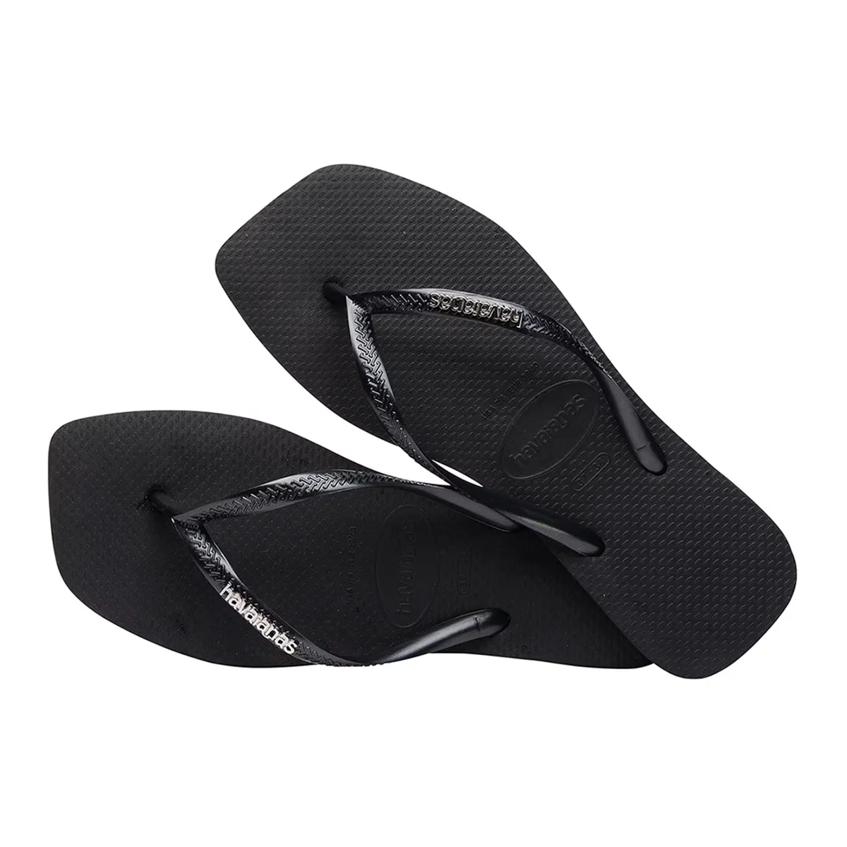 Квадратный логотип металлик Havaianas унисекс купальные шлепанцы, чёрный — фото 2