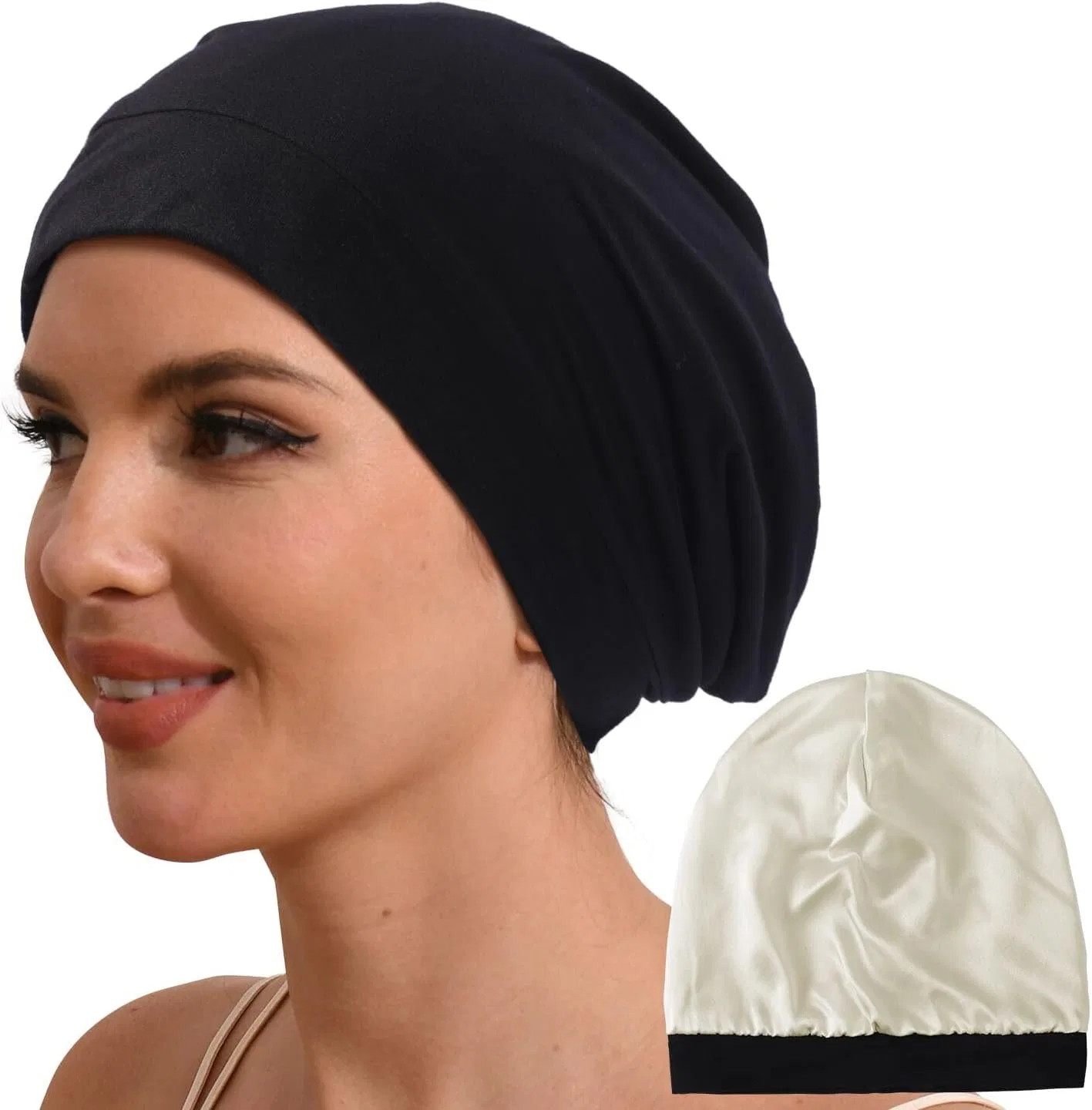 Шелковая шапочка для сна из 100% шелка тутового шелкопряда от Hat Hut Hat Hut, 1-Black