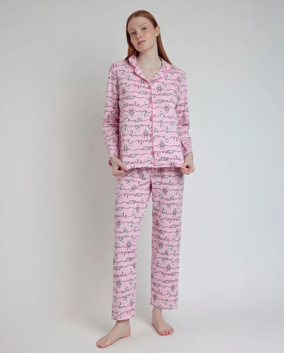 

Женская длинная пижама с открытой вязкой из розового хлопка Disney