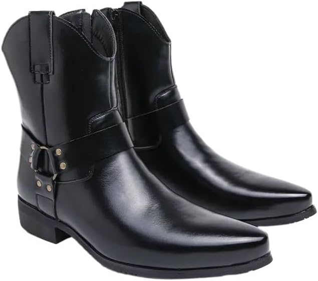 

Мужские кожаные поло-ботинки Chelsea для мотоцикла с боковой молнией на каблуке для повседневной носки Zestrelax, черный
