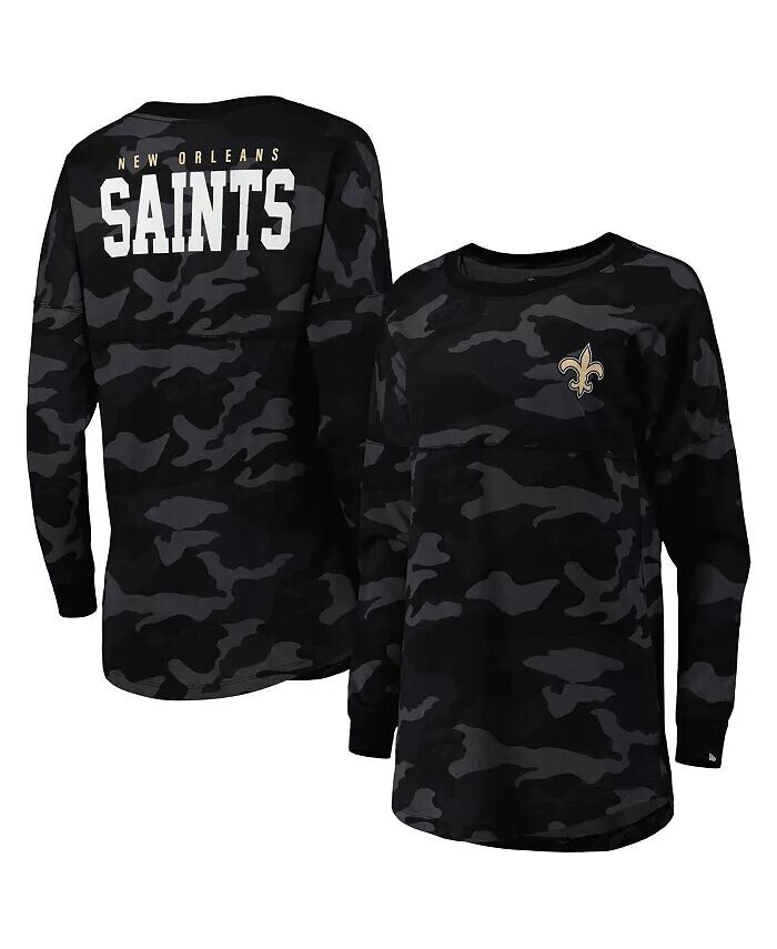

Женская черная футболка New Orleans Saints Camo с длинным рукавом New Era