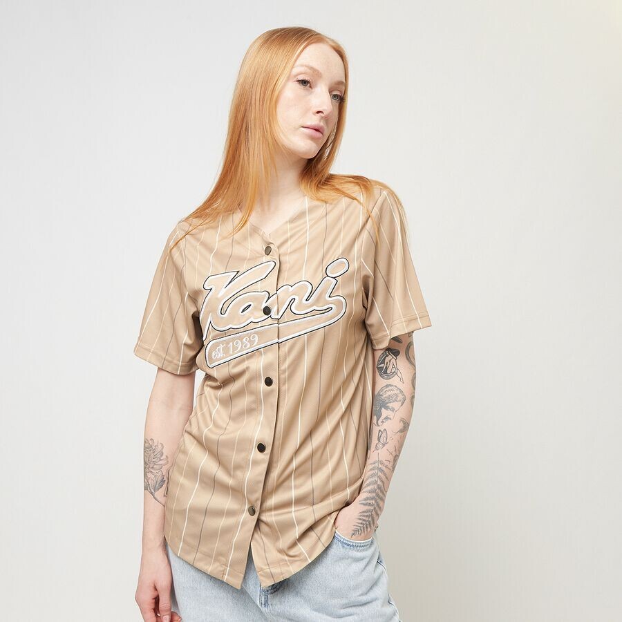 

Футболка Varsity Tonal Pinstripe Baseball Shirt light blue Karl Kani, цвет cream/white