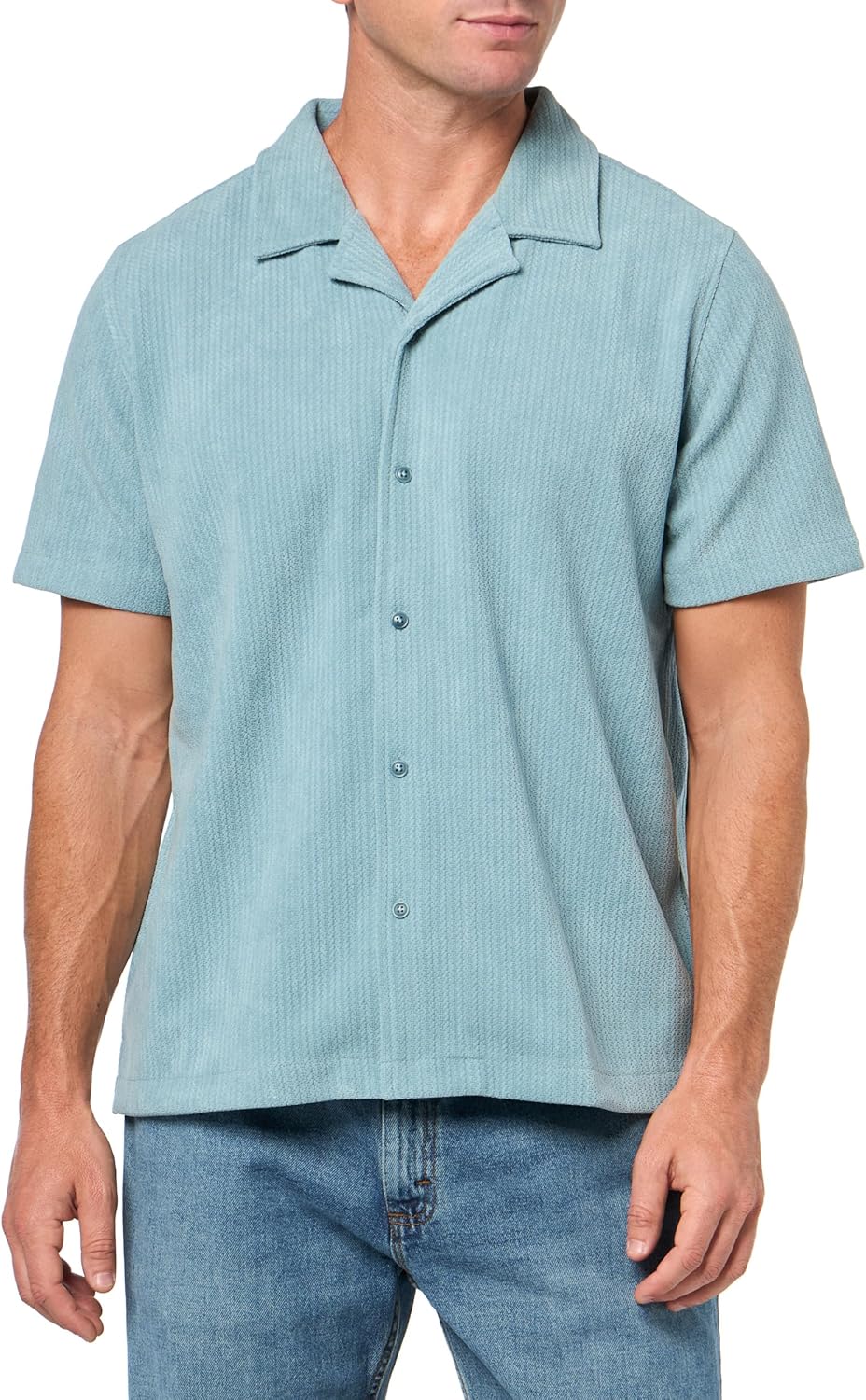 

Мужская трикотажная рубашка GUESS Eco Baron с коротким рукавом и текстурированным узором, Honest Blue