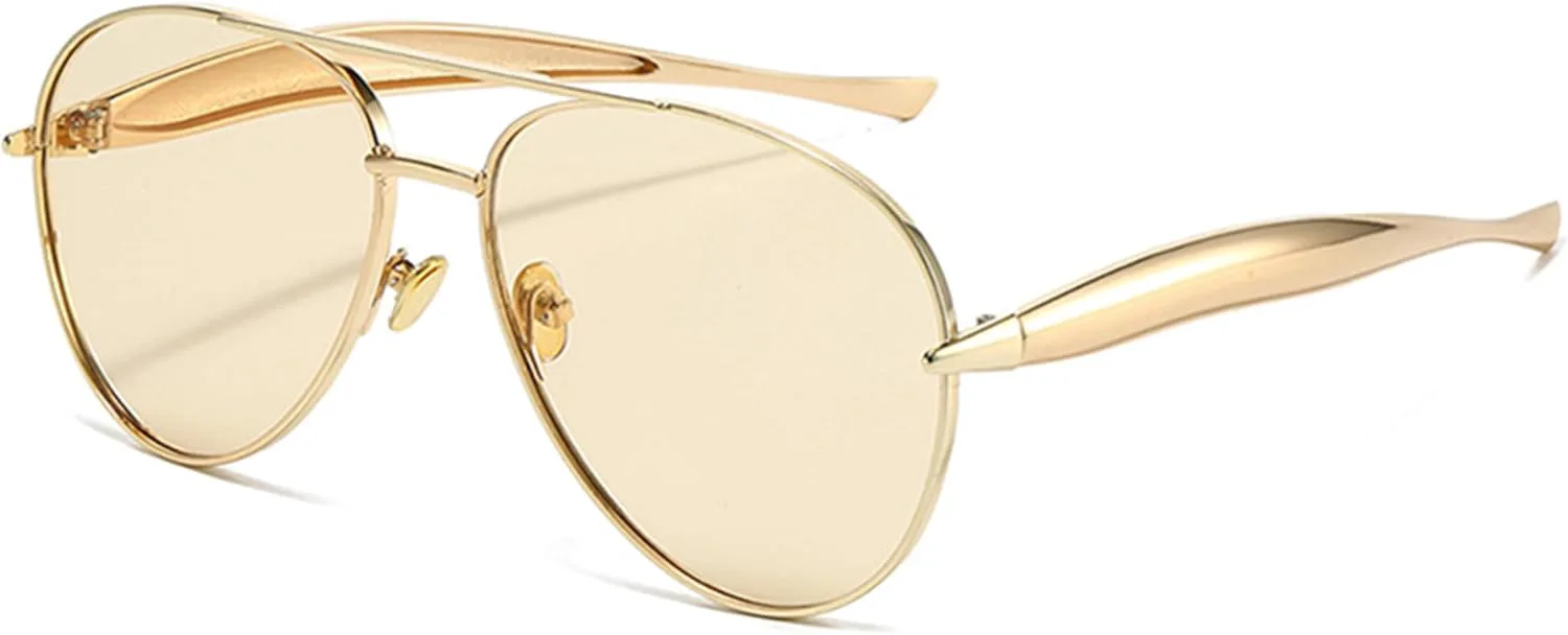 

bullabulling Большие квадратные солнцезащитные очки-пилот для женщин и мужчин, винтажные, 70-е годы, многоугольные, женские, с двойной перемычкой, Gold Champagne