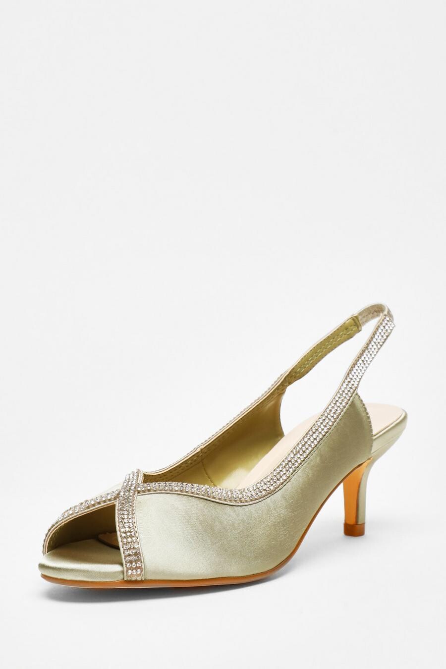 

Туфли на низком каблуке Satin Diamante Slingback QUIZ Clothing