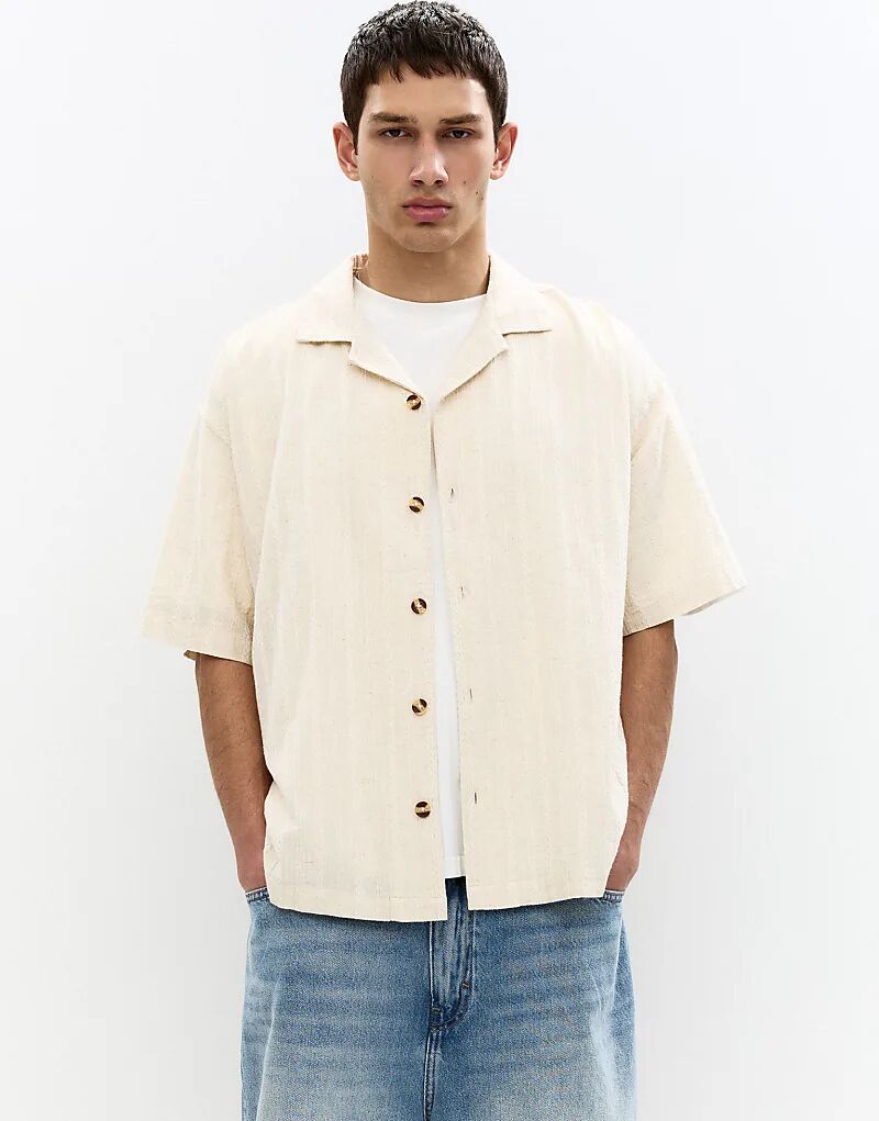 

Рубашка с короткими рукавами из льняной смеси Pull&Bear бежевого цвета