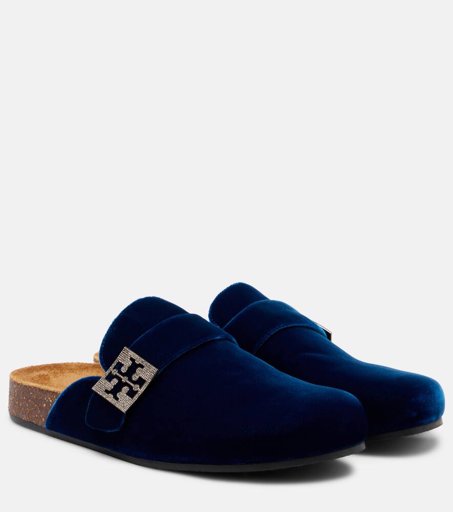 Мягкие бархатные мюли с декором Tory Burch, Ocean/Silver