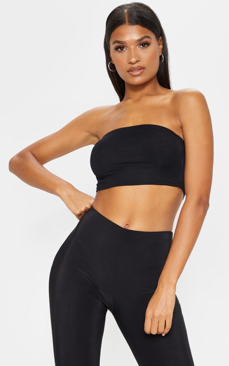 

PrettyLittleThing Базовый укороченный топ-бандо черного цвета из смесового хлопка