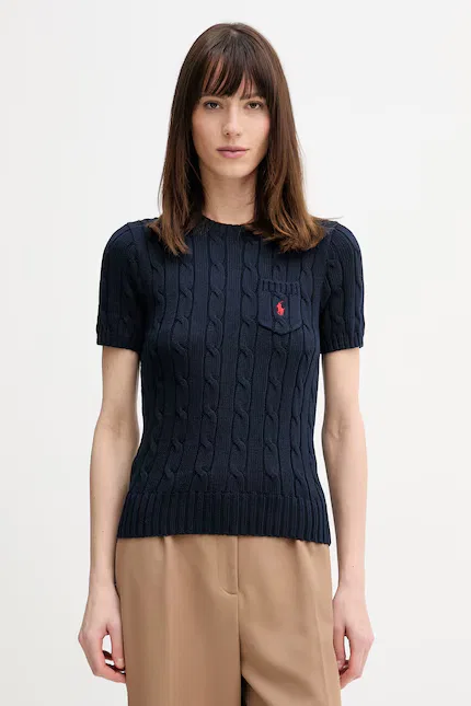 Свитер женский хлопковый с коротким рукавом Polo Ralph Lauren, синий