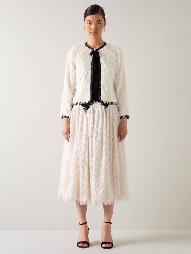 

Аллегра бежевая безворотниковая укороченная куртка с бархатной отделкой L.K.Bennett, Black/Ivory