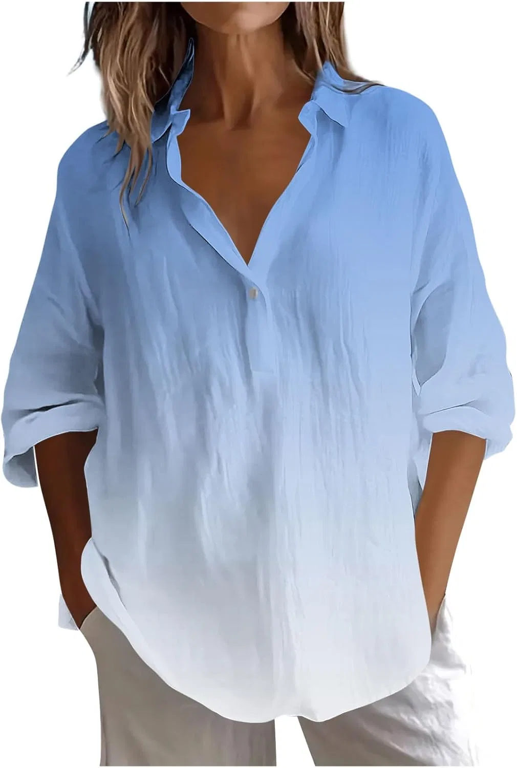 Женская блуза Loose Fit с высоким воротником, Generic, X-858 Light Royal Blue