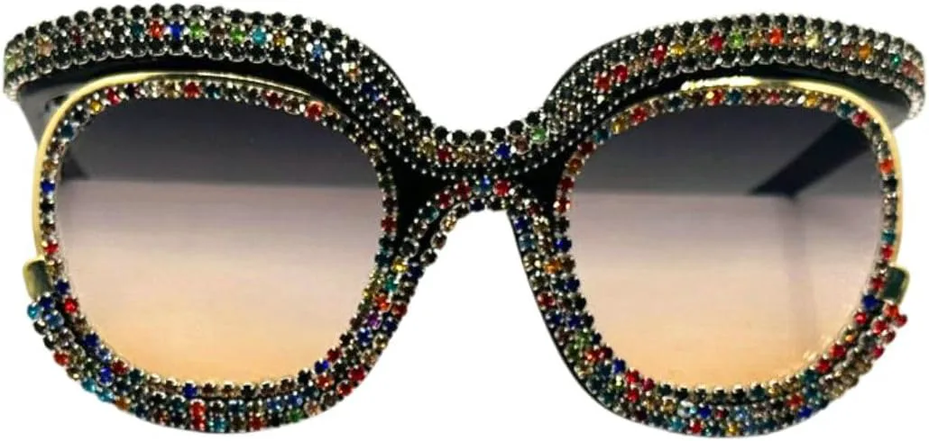 

Женские солнцезащитные очки Melrose Luxury Oversized Diamond Sunglasses Rhinestone Square UV400 Multicolor Shades Female Sun Glasses Eyewear 9051, Black Green Yellow