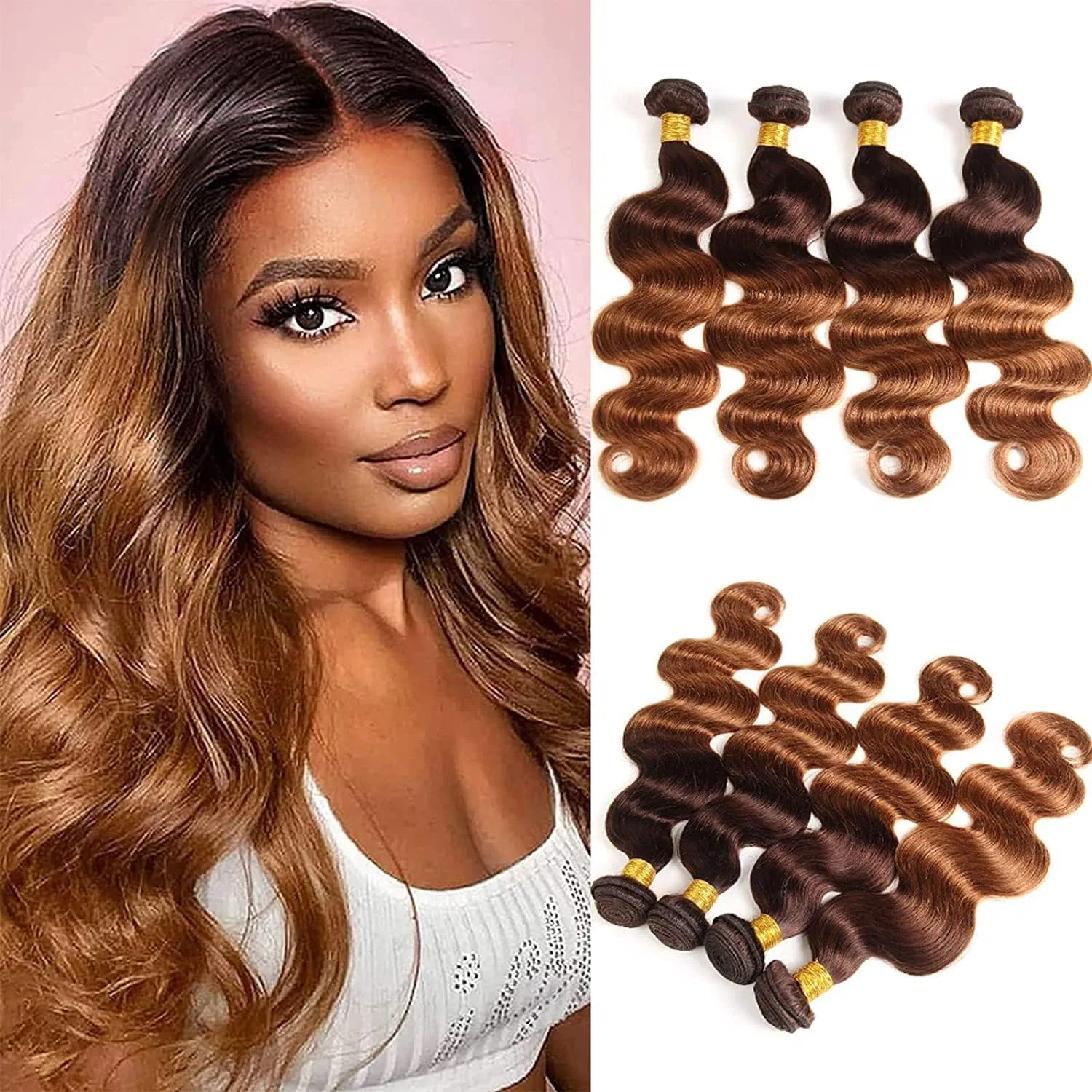 Наращивание волос Ombre Brazilian Body Wave 4 пучка Elee'S Hair, 4 Bundles