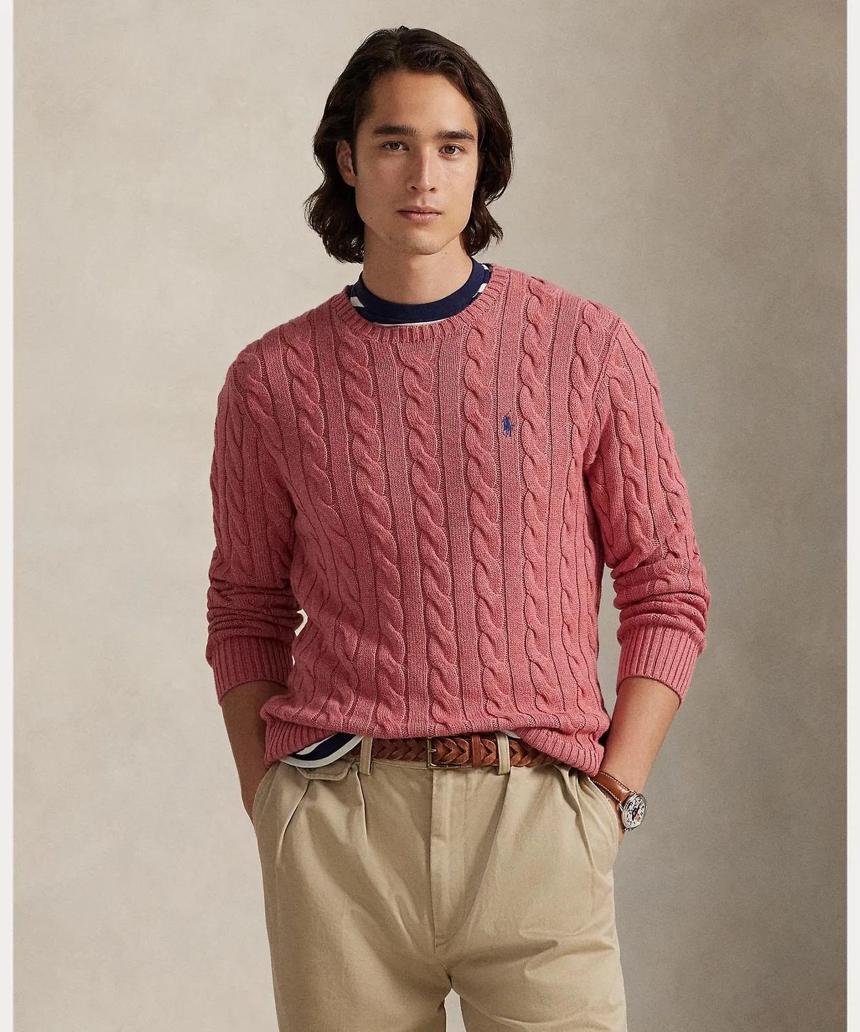 Свитер из хлопка с косами Polo Ralph Lauren, красный