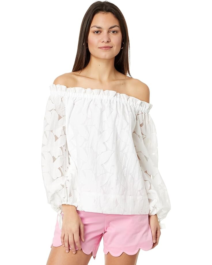 

Топ Lilly Pulitzer Jamielynn Long Sleeve Off The Shoulder, цвет Resort White Flora Faille