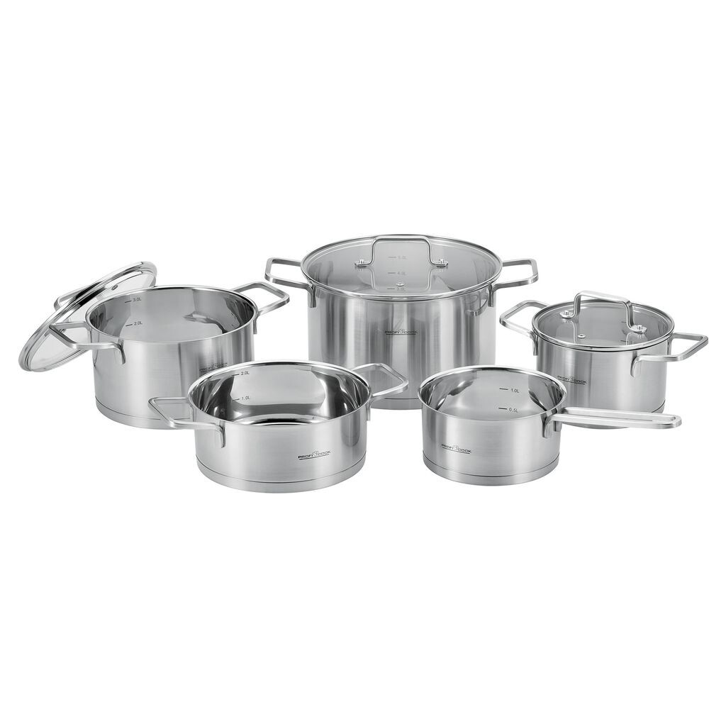 

ProfiCook PC-KTS 1225 набор индукционных кастрюль с крышкой, набор кастрюль из 8 предметов, для индукционной, электроплиты, керамической, галогенной и газовой плиты, нержавеющая сталь